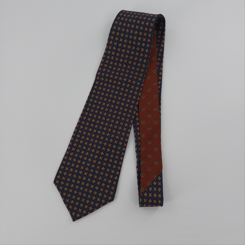 VTG Tommy Hilfiger Necktie Mens OSNavy Blue Geometric Medallion Silk Classic USA